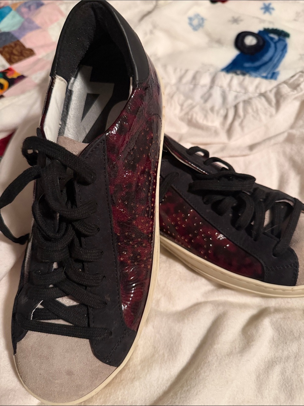 P448 Burgundy and Black Low-Top Lace-Up Sneakers